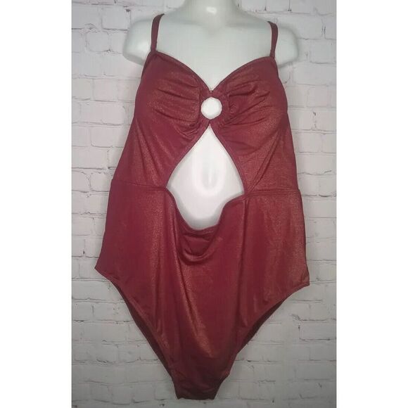 NWT ADDITION ELLE Plus Size 4X ONE PIECE SWIMSUIT Rasberry sparky‎ - Picture 1 of 7